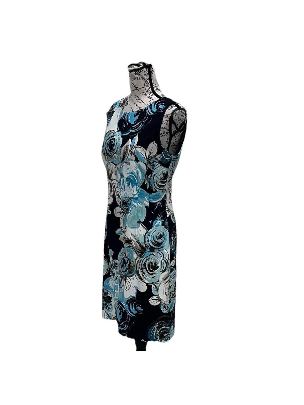 Vintage Connected Apparel Blue Floral Sheath Dress Size 8 Sleeveless Career - Picture 3 of 9